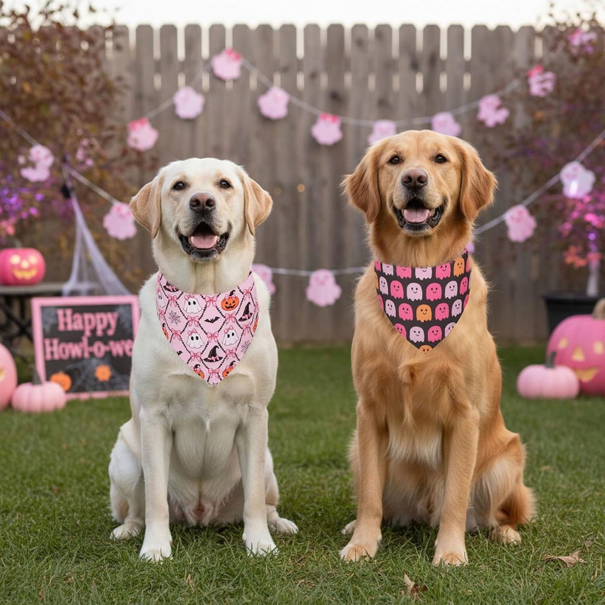 ADOGGYGO Pink Halloween Dog Bandanas, 4 Pack Girl Dog Halloween Scarf, L