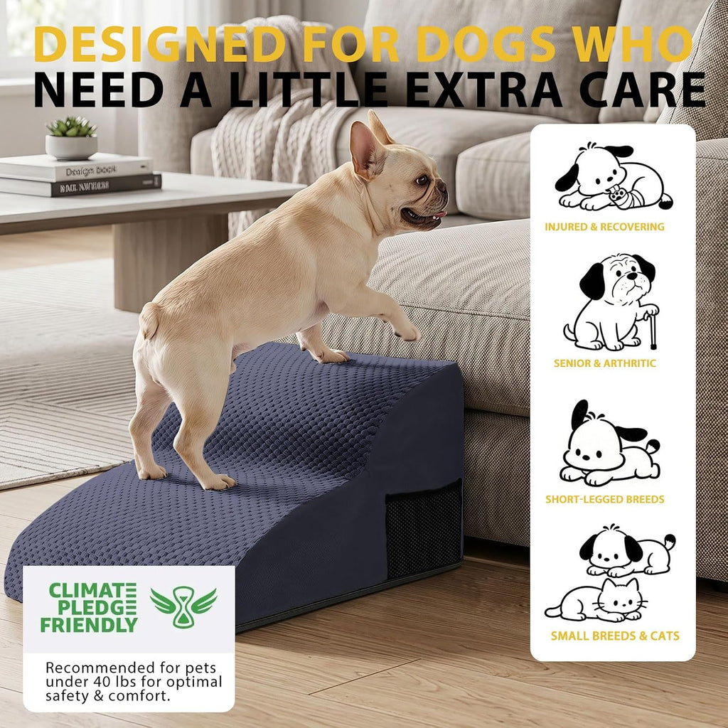 2-Step Dog Stairs for Small Dogs, Non-Slip Foam Pet Steps for Low Couch Bed