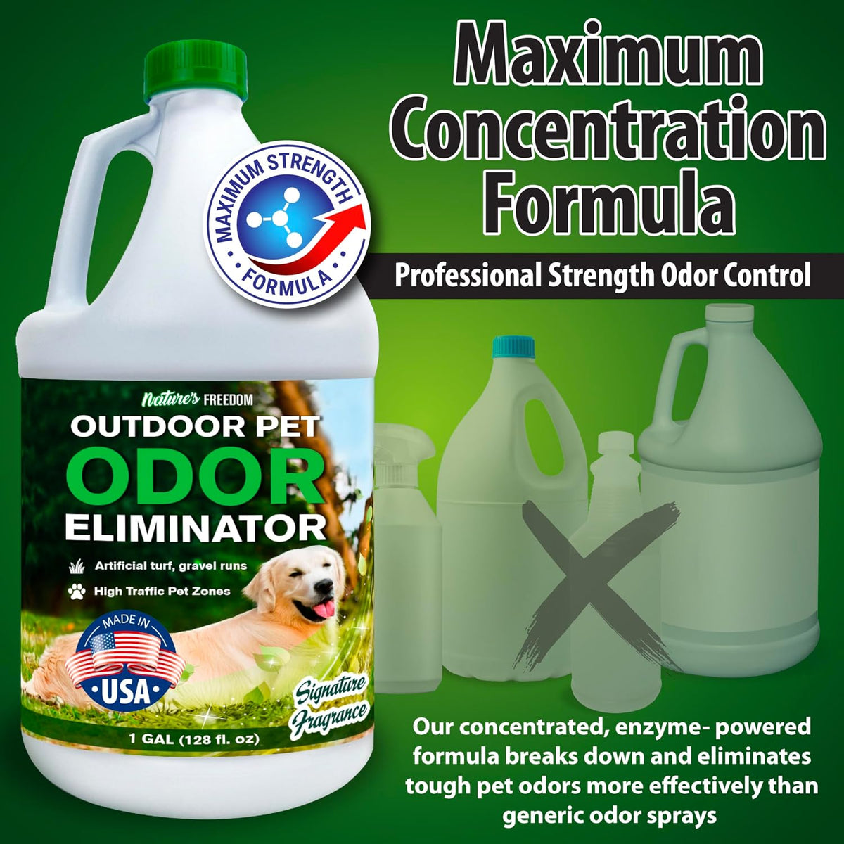 Nature's Freedom Concentrated Enzymes Outdoor Odor Eliminator, Turf and Yard Cleaner for Pet Urine, Deodorizer for Dog & Cat Waste & Smells, Makes 5 to 64 Gallons, Use on Grass, Patios, Kennels