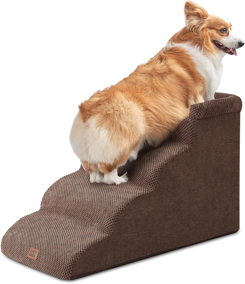 EHEYCIGA 4-Step Curved Dog Stairs for Beds 17.6" H, Brown