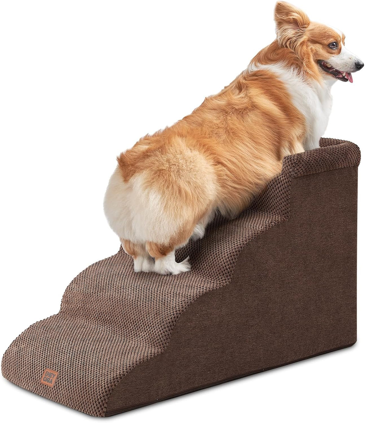EHEYCIGA 4-Step Curved Dog Stairs for Beds 17.6" H, Brown