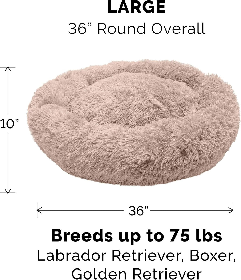 Furhaven Replacement Donut Dog Bed Cover Plush Long Faux Fur Calming Cuddler, Machine Washable - Taupe, Large