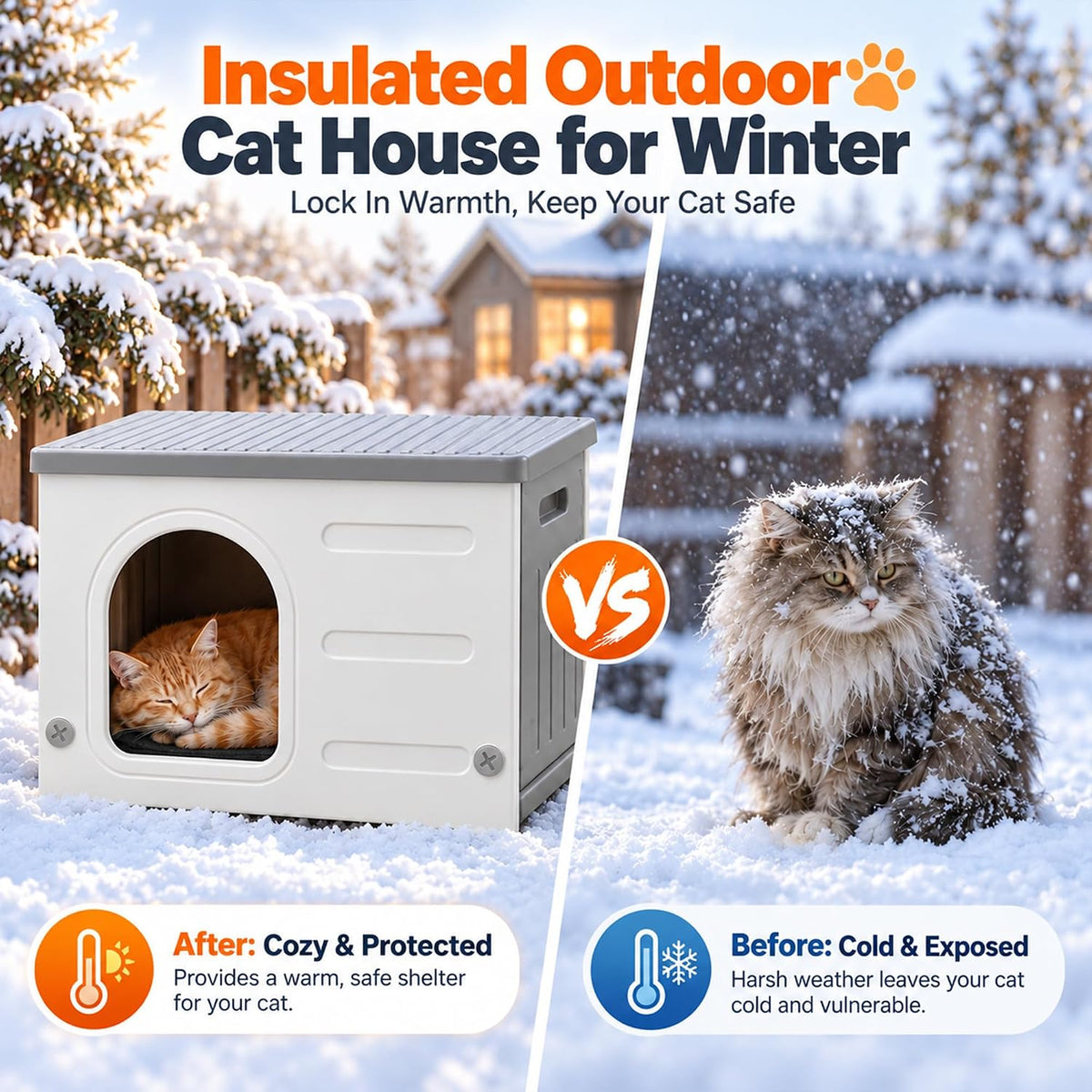 Rockever HDPE Cat House with Liner, Outdoor Waterproof Easy Clean Shelter