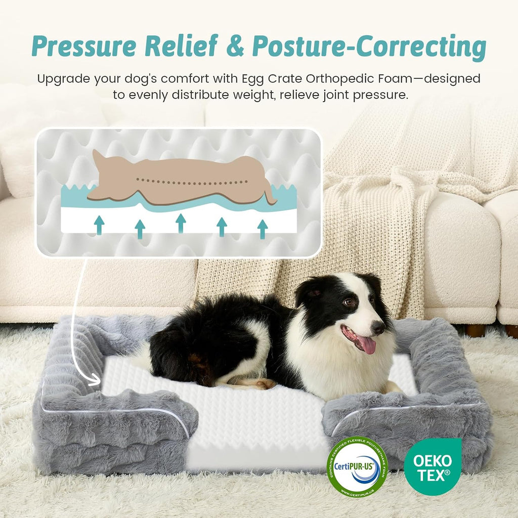 COZY KISS Warm Orthopedic Dog Bed for Large Dogs, 36x27 Inch, Grey