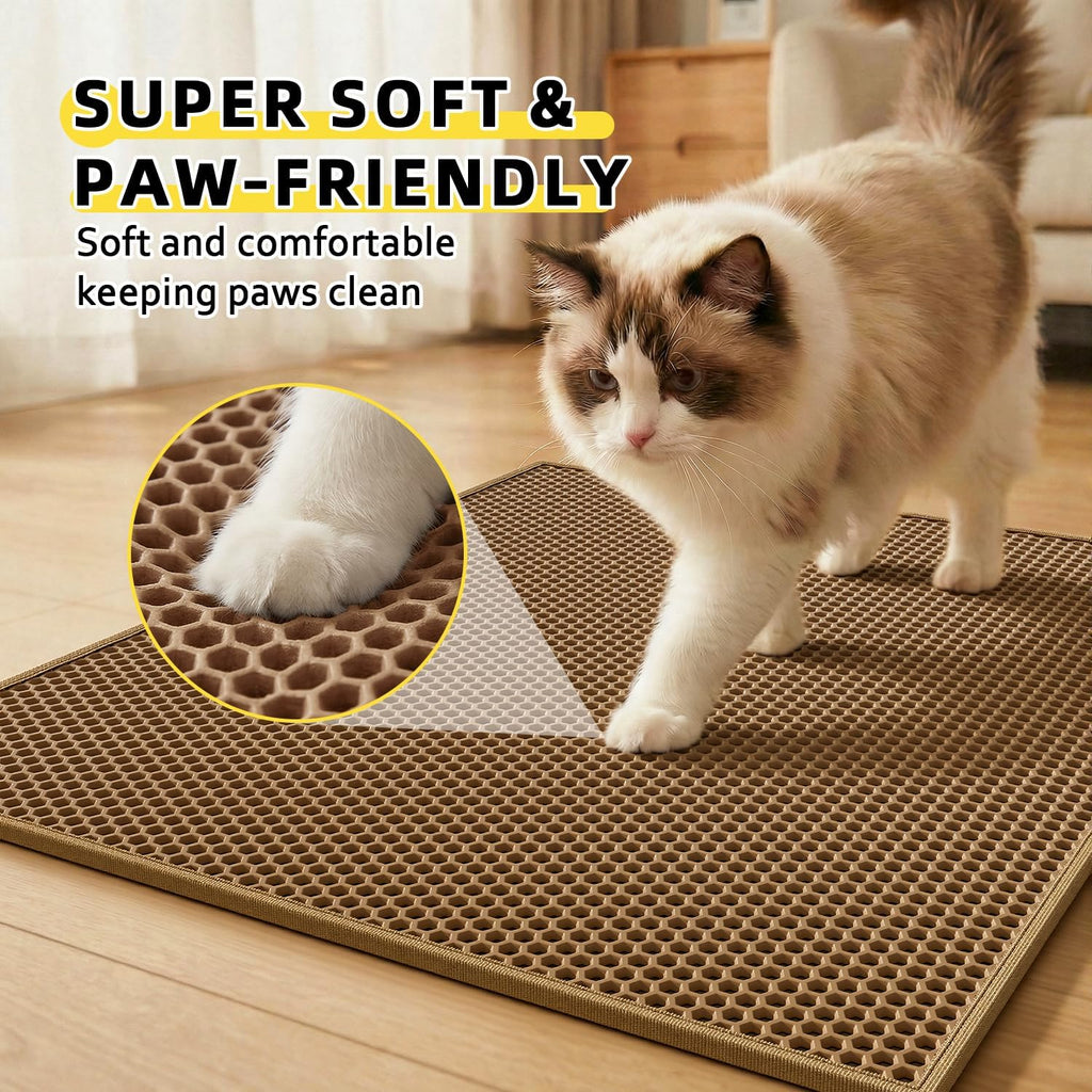 Cat Litter Mat, 30"x24", Waterproof, Easy to Clean (Brown-1Pack) | Double-Layer Honeycomb for Effective Litter Trapping, Premium Durable EVA, Non-Slip, Paw-Friendly Soft Surface