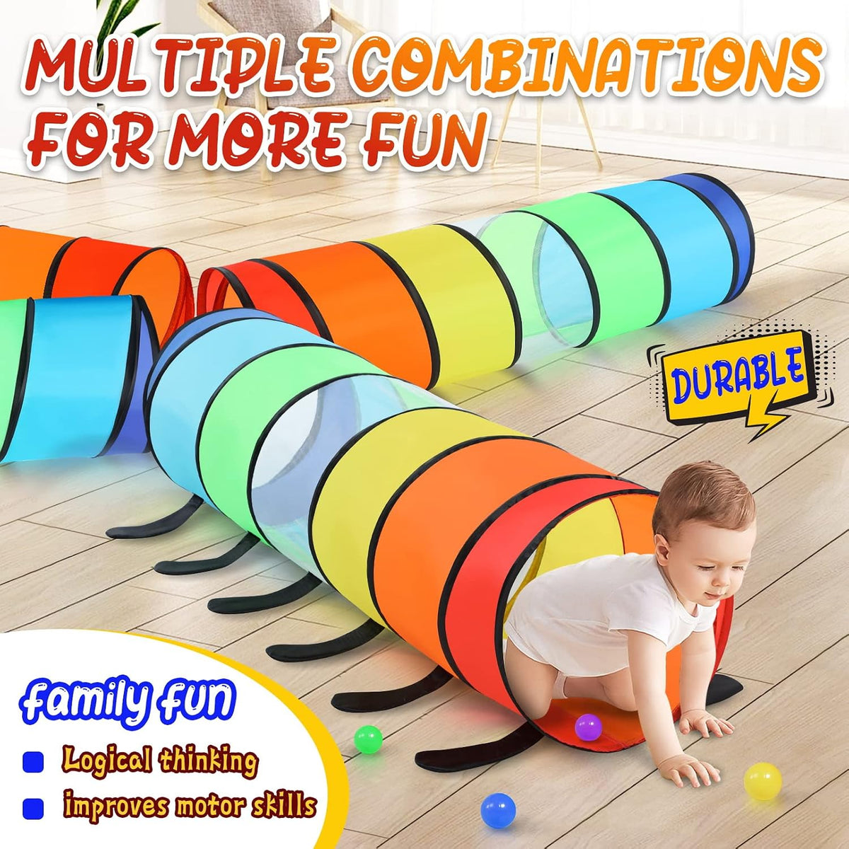 Moncoland Kids Play Tunnel Tent for Toddlers, Pack of 2 Colorful Pop Up Crawl Tunnel Toy Baby or Pet, Collapsible Gift Boy and Girl Tunnel Indoor Outdoor Game