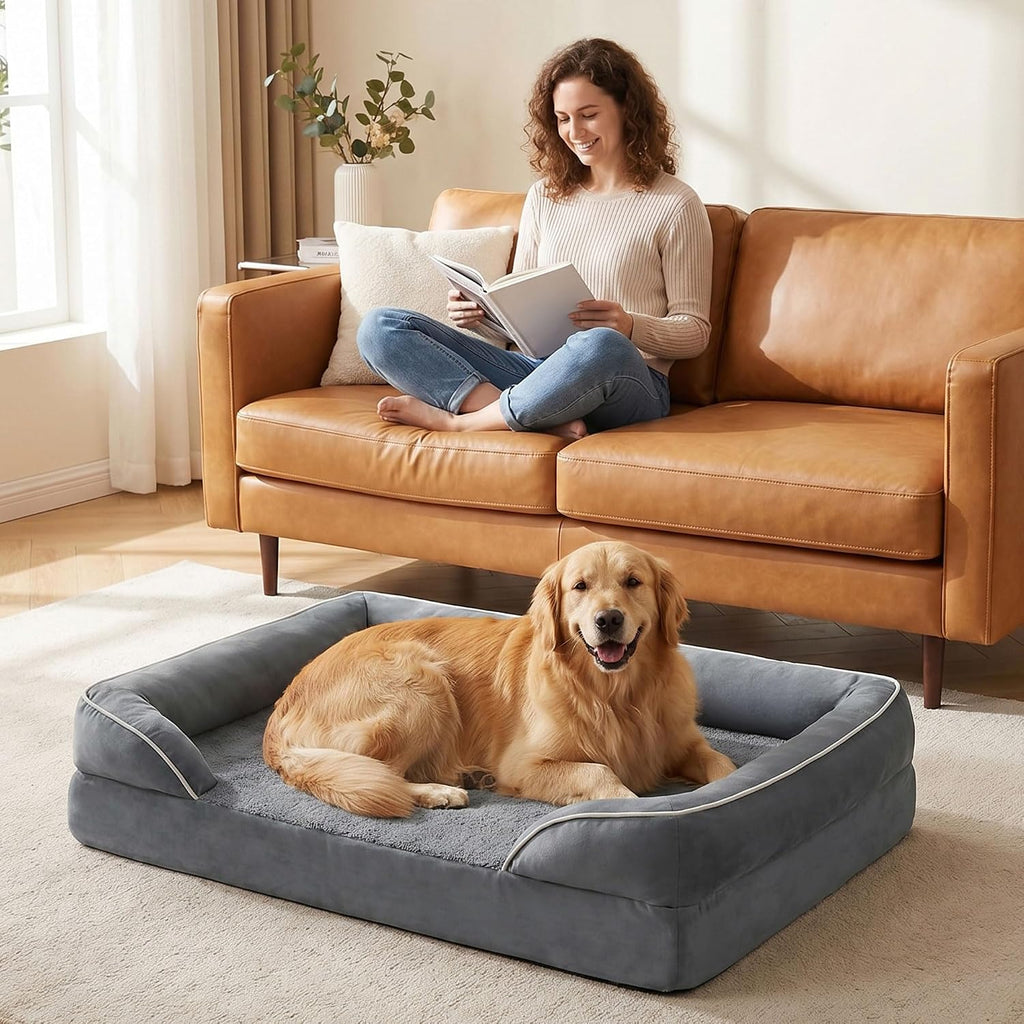 Waterproof Orthopedic Dog Bed for Extra Large Dogs with Bolster