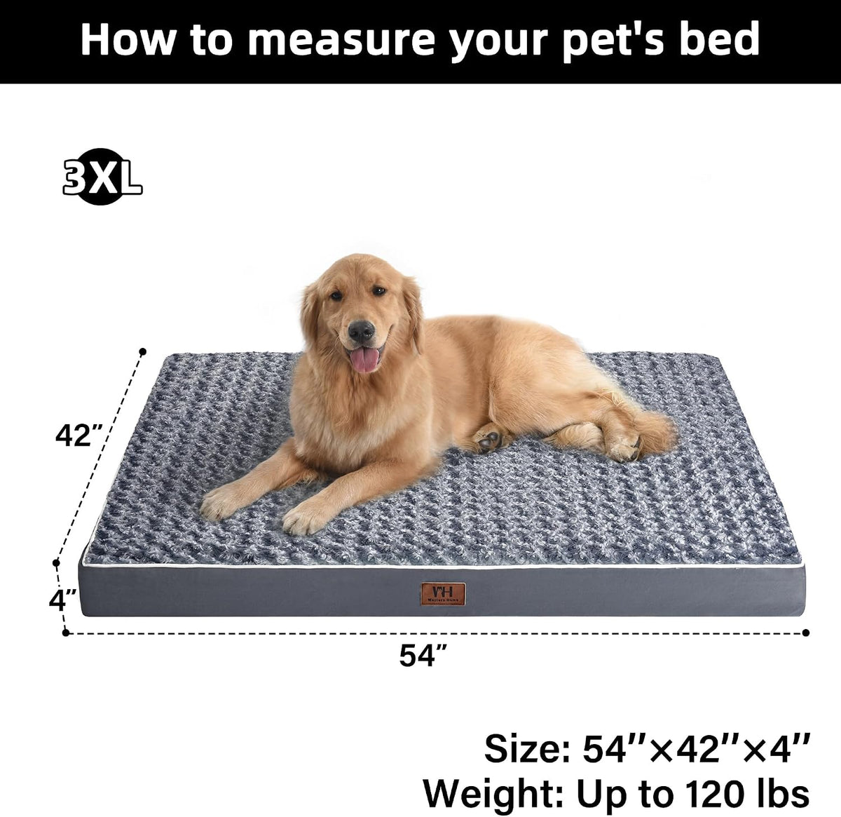 WESTERN HOME WH Orthopedic Dog Bed for Jumbo Dog Washable Pet Bed, 54in