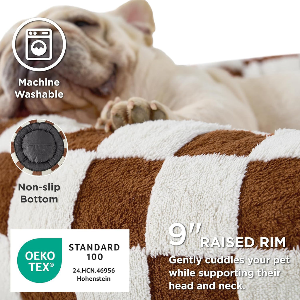 LE SURE Shown on TV Jacquard Donut Dog Beds Extra Large,Brown 42x42x9in