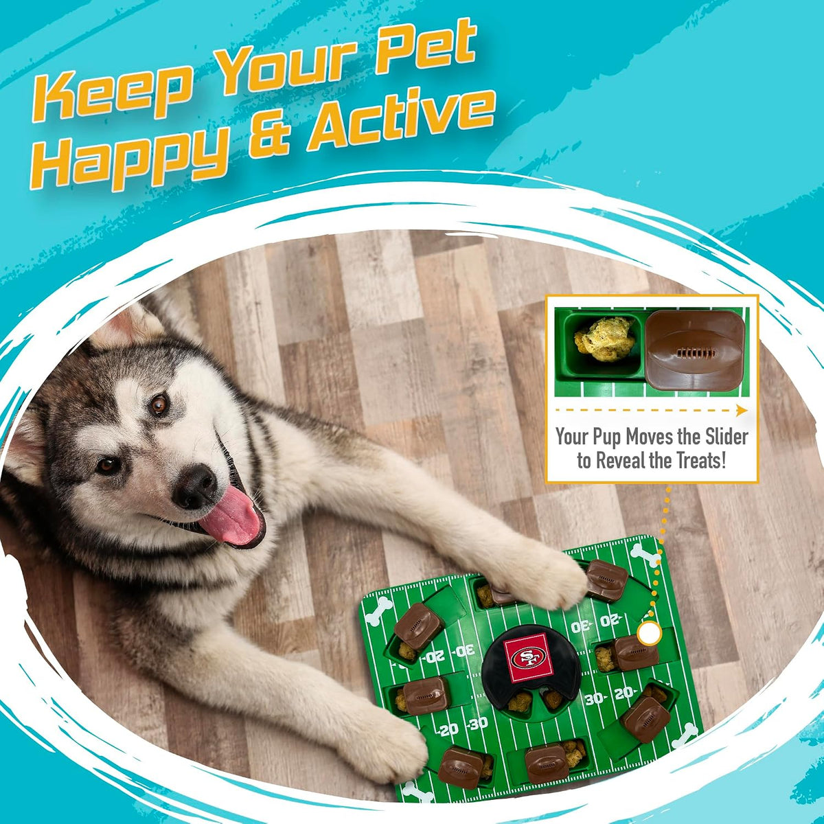 Pets First NFL San Francisco 49ers Puzzle Toy for Dogs, Slow Feeder Board for Pets, Interactive Doggie Treat Toy