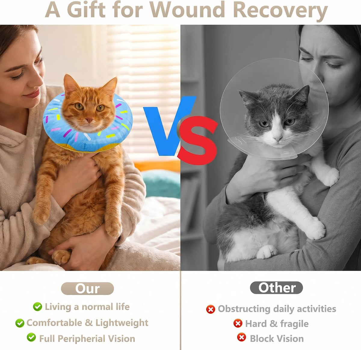 Cat Cone Collar Soft, Adjustable Cat Recovery Cone (Blue, M)