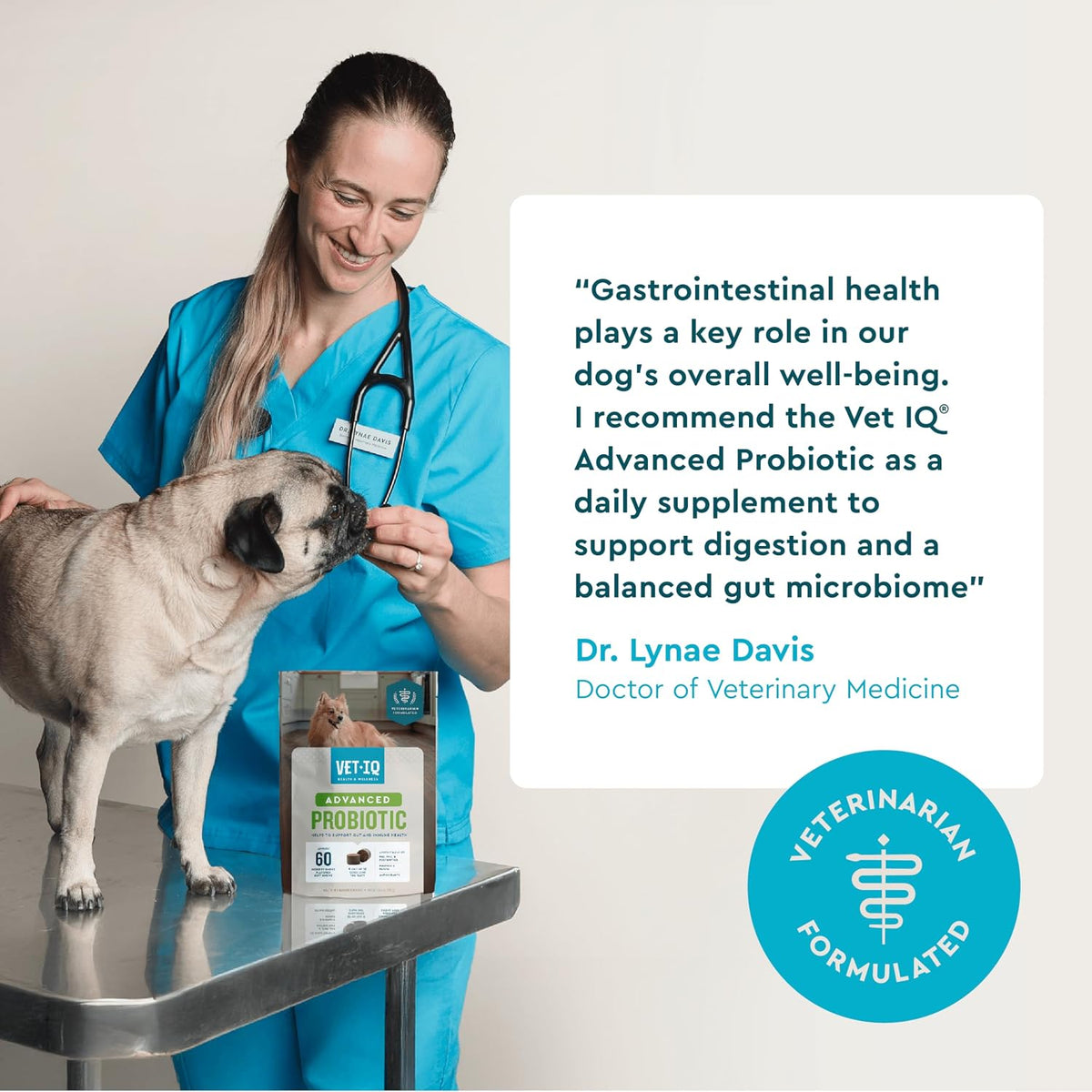 VetIQ Advanced Probiotic Supplement for Dogs, Sensitive Stomach, 60ct