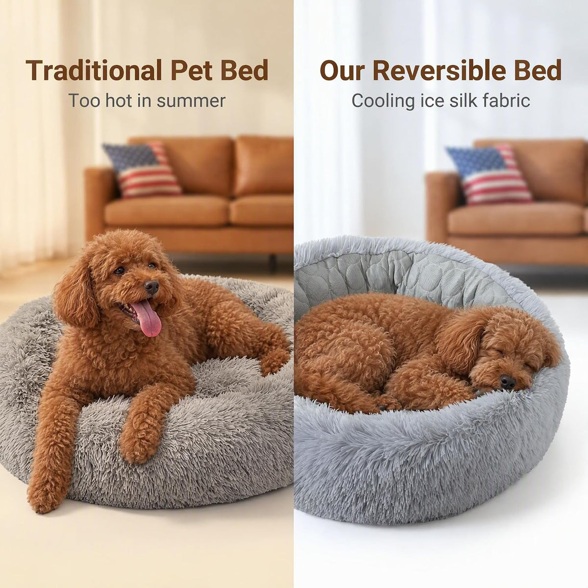 Reversible Donut Cat Bed, Grey Medium 19.7in Cat & Small Dog Nest