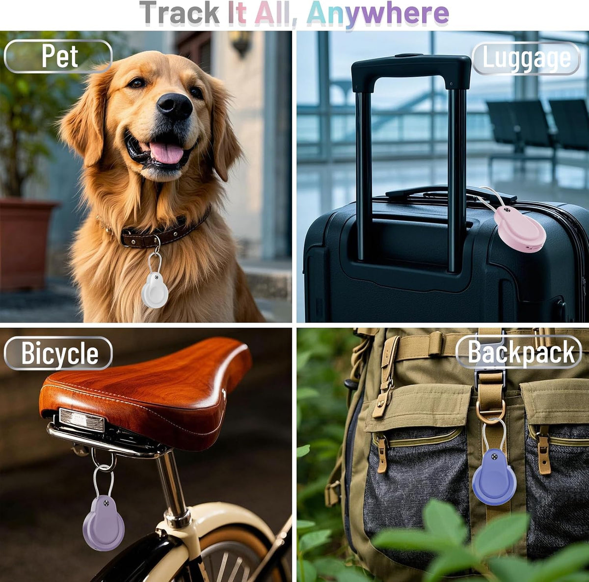 Airtag Holder, IPX8 Waterproof Keychain, Airtags Holder for Apple Airtag Keyring with Wire Cable, Anti-Scratch GPS Case, Airtag Case for Key, Kids, Luggage, Backpacks, Pet Collar, 5 Pack