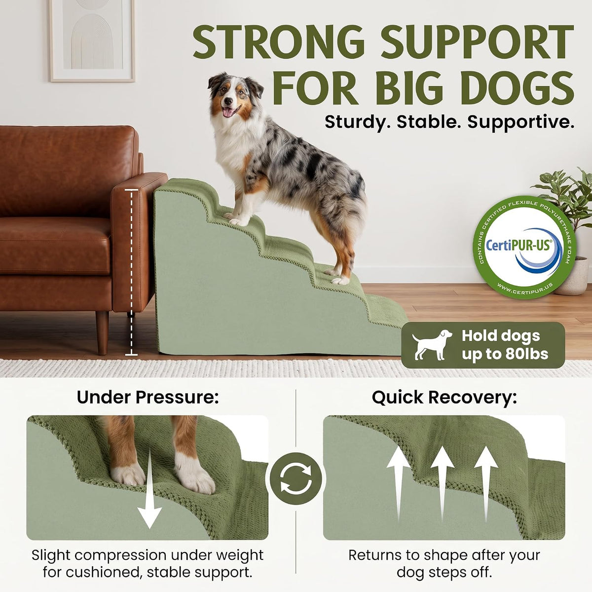 Miorun Extra Wide Dog Stairs for Large Dogs, 25" H Pet Steps for High Beds