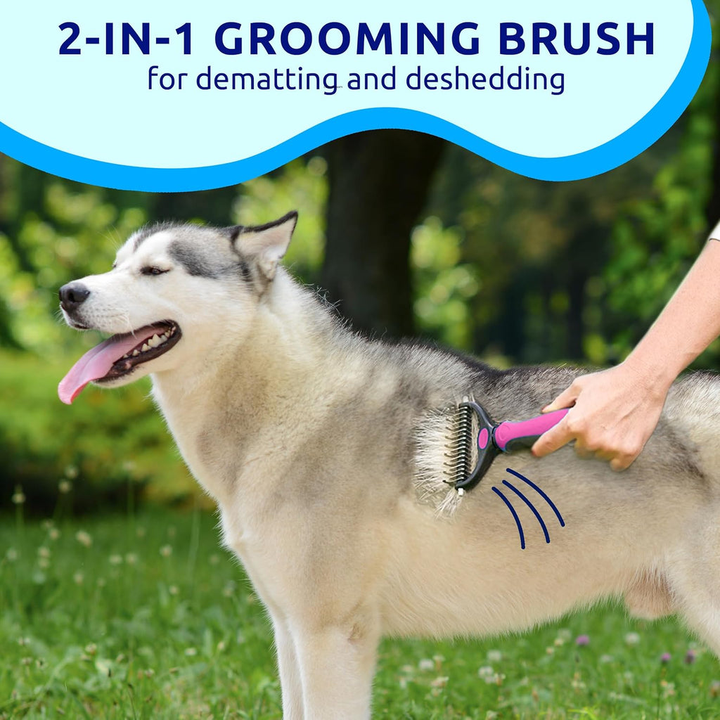 Pat Your Pet Deshedding Brush & Metal Comb Grooming Combo for Cats & Dogs