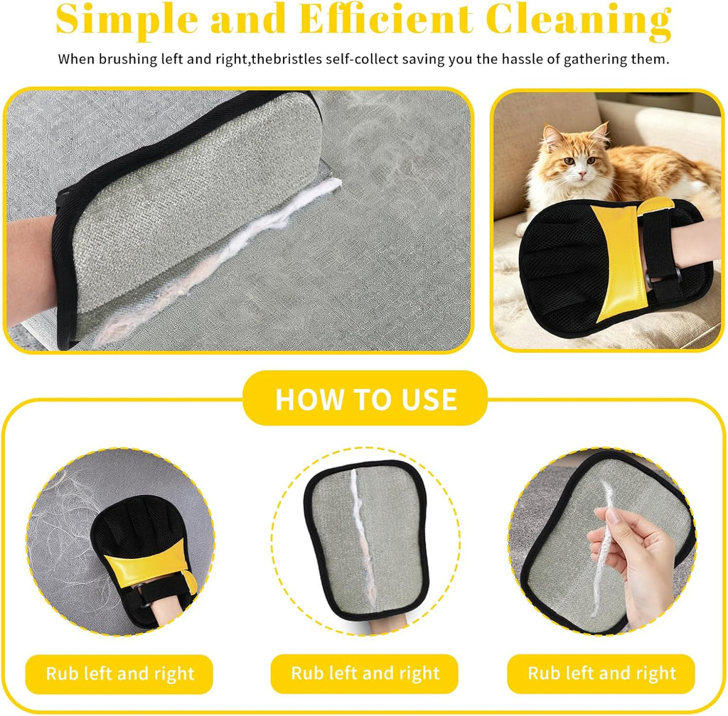 Pet Hair Remover Gloves Yellow Gold Static Hair Remover Reusable for Clothing, Sofa, Car Seat