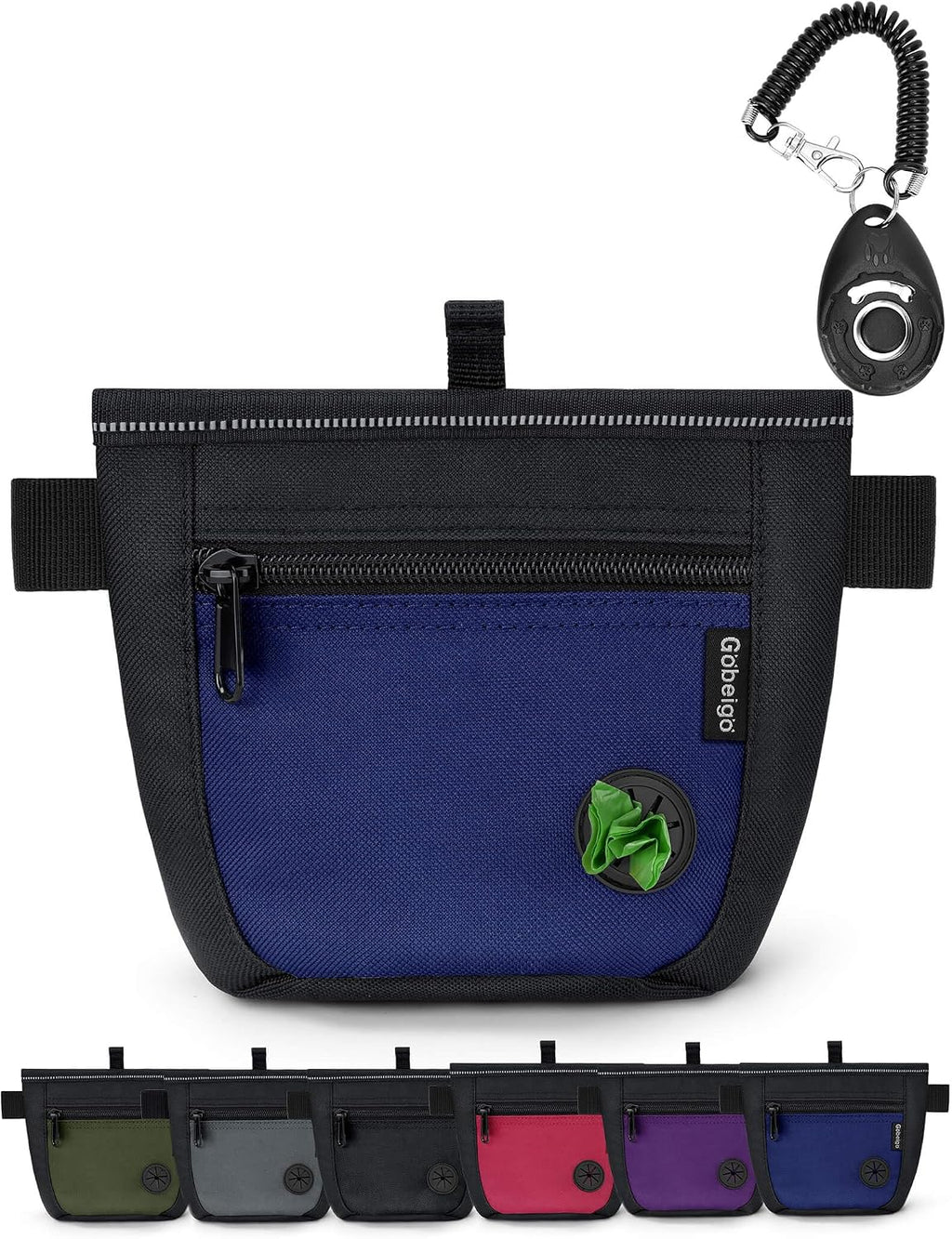 Gobeigo 2 Cup Dog Treat Pouch with Training Clicker(Black/Blue)
