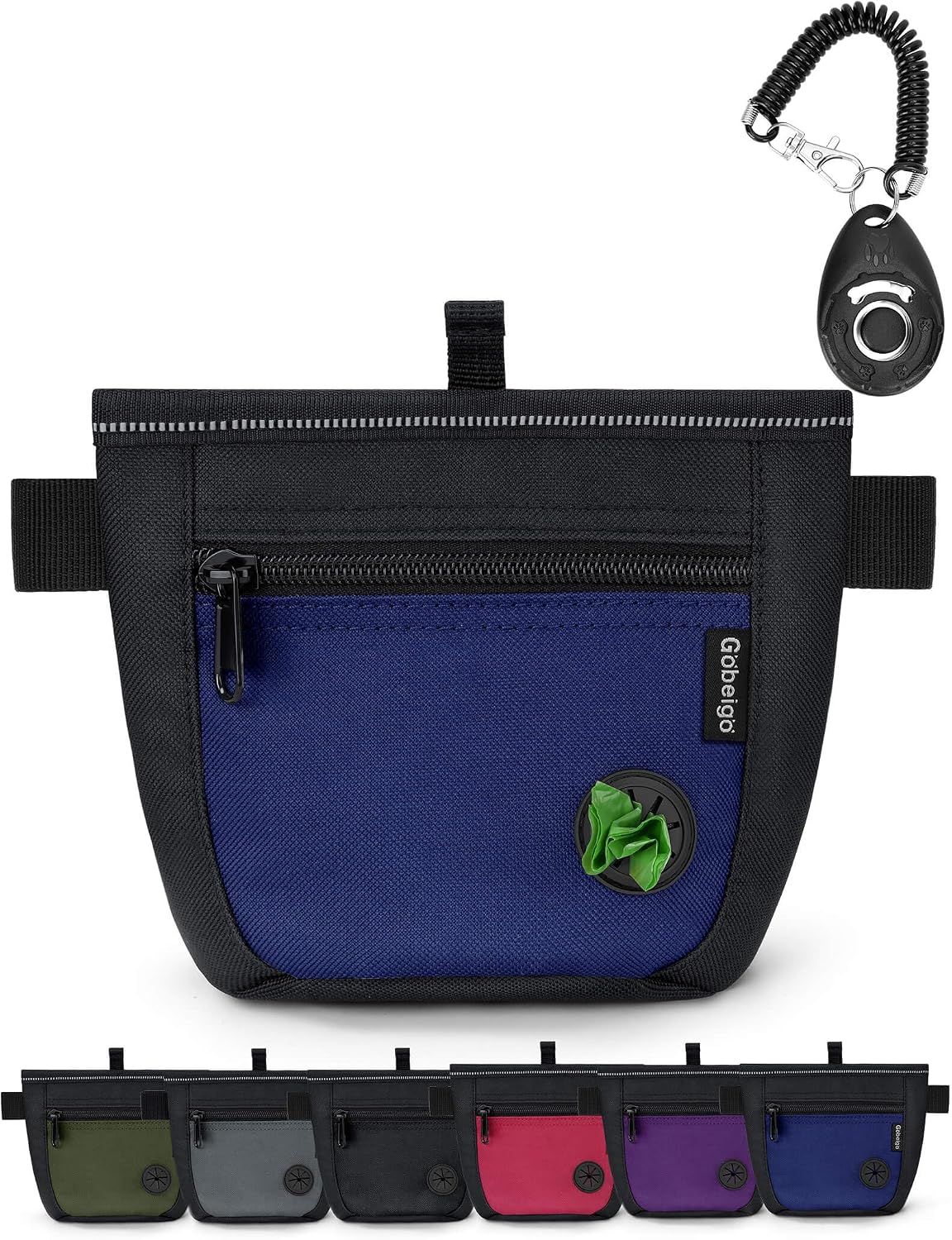 Gobeigo 2 Cup Dog Treat Pouch with Training Clicker(Black/Blue)