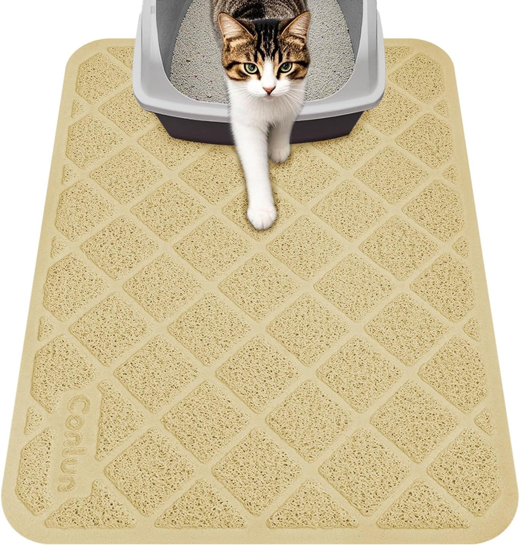 Conlun Cat Litter Mat Litter Trapping Mat, Premium Durable PVC Grid Mesh with Scatter Control, Non-Slip, Less Waste Cat Litter Box Mat, Soft on Kitty’s Paws, Urine Waterproof, 24" x 17" Beige