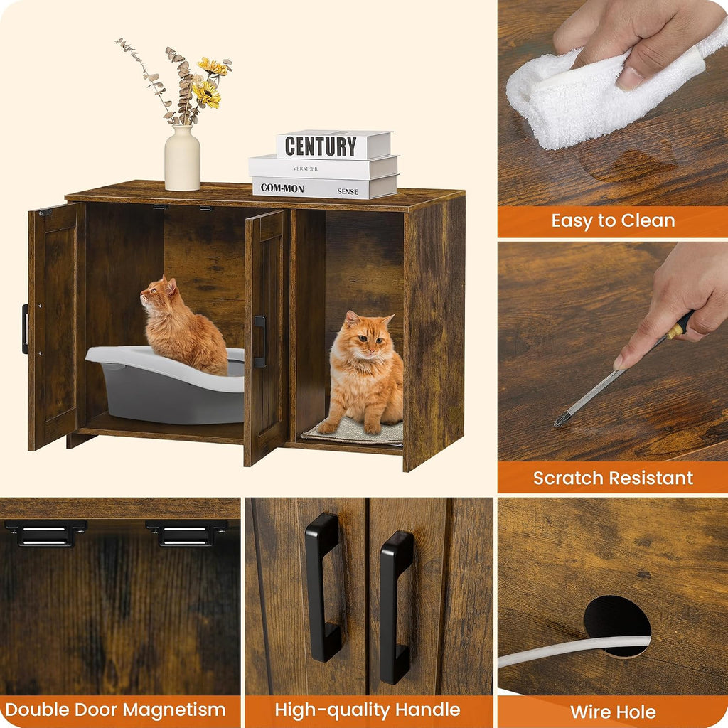Dwanton Cat Litter Box Enclosure, with Scratching Mat, 27.6" x 18.2"x 19.6"