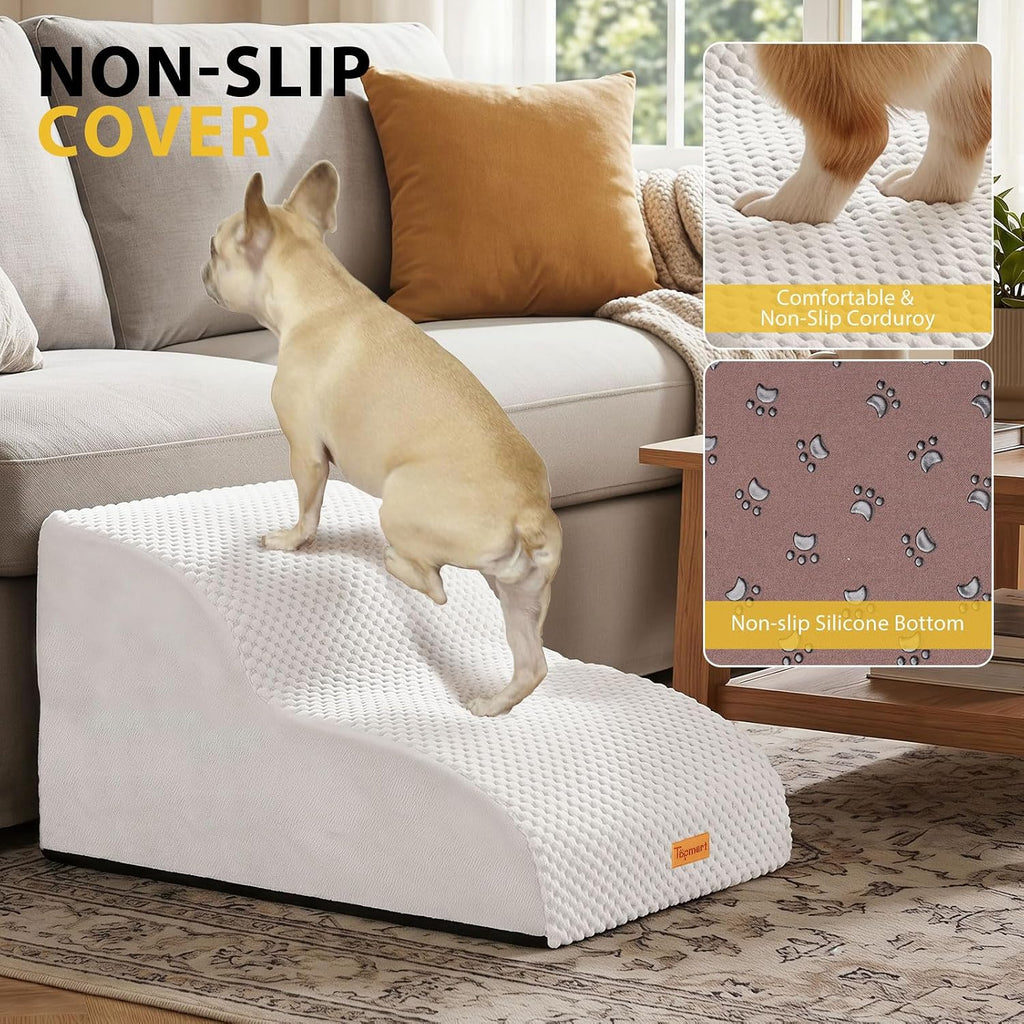 2-Step Dog Stairs for Small Dogs, Non-Slip Foam Pet Steps for Low Couch Bed