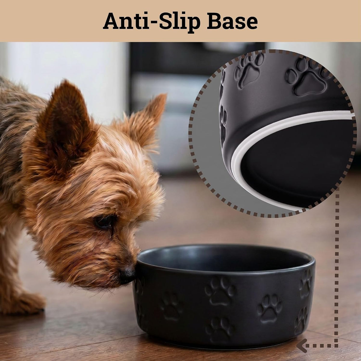 Ceramic Dog Bowl Set of 2 with Anti-Skid Base, 5.5"W x 2"H, 2 Cup Capacity