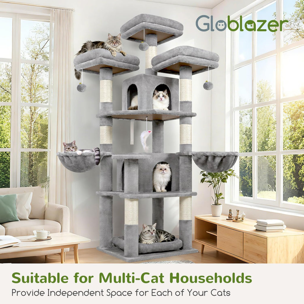 Globlazer Big XL Cat Tower for Indoor Multiple Cats, F68B, Light Grey