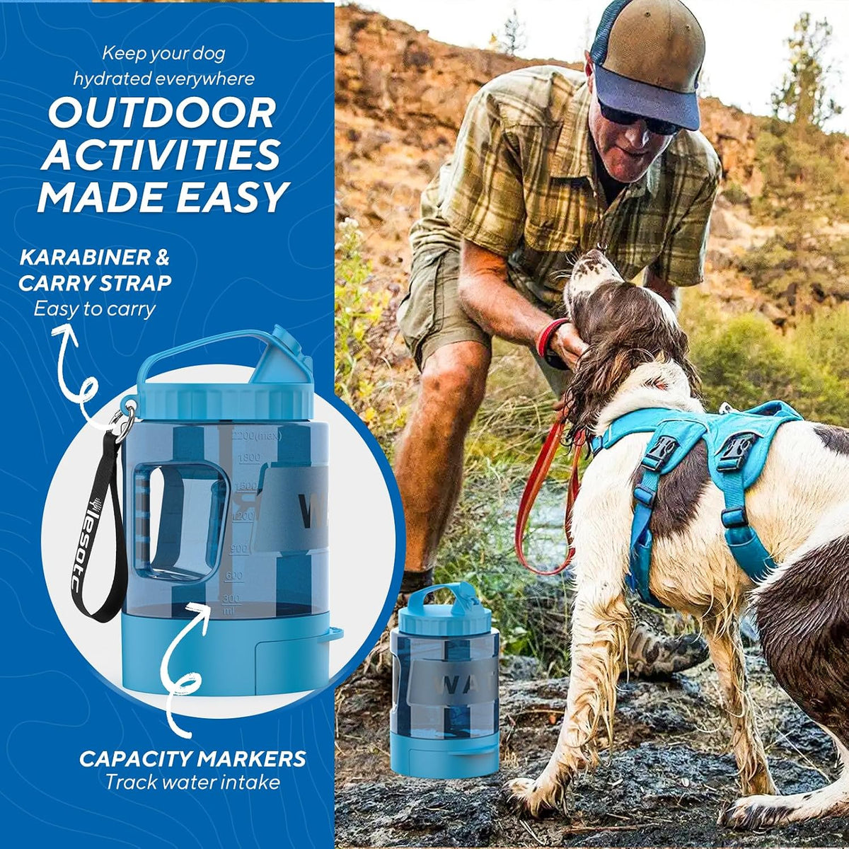 Dog Water Bowl Dispenser 77oz, Large Pet Dog Water Bottle Portable with Pull-Out Travel Water Bowl for Dogs, Portable Water Bowl for Dogs on The Go, Camping Essentials Hiking Traveling Accessories