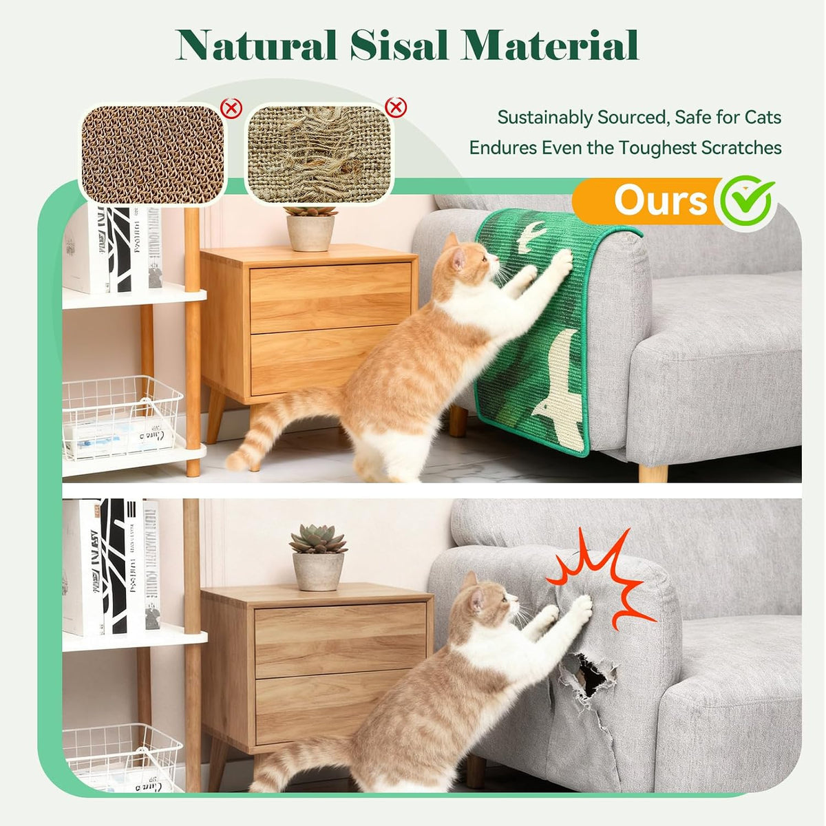 Sisal Cat Scratcher Mat Floor & Wall Cat Scratching Pad with Sticker Tape