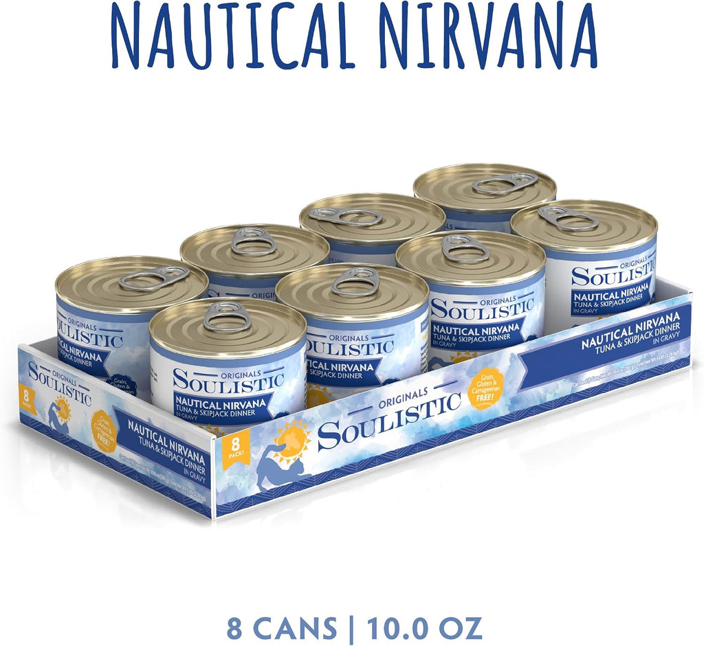 Soulistic Originals Wet Cat Food, Nautical Nirvana Tuna and Skipjack Dinner in Gravy, 10oz Can, Pack of 8