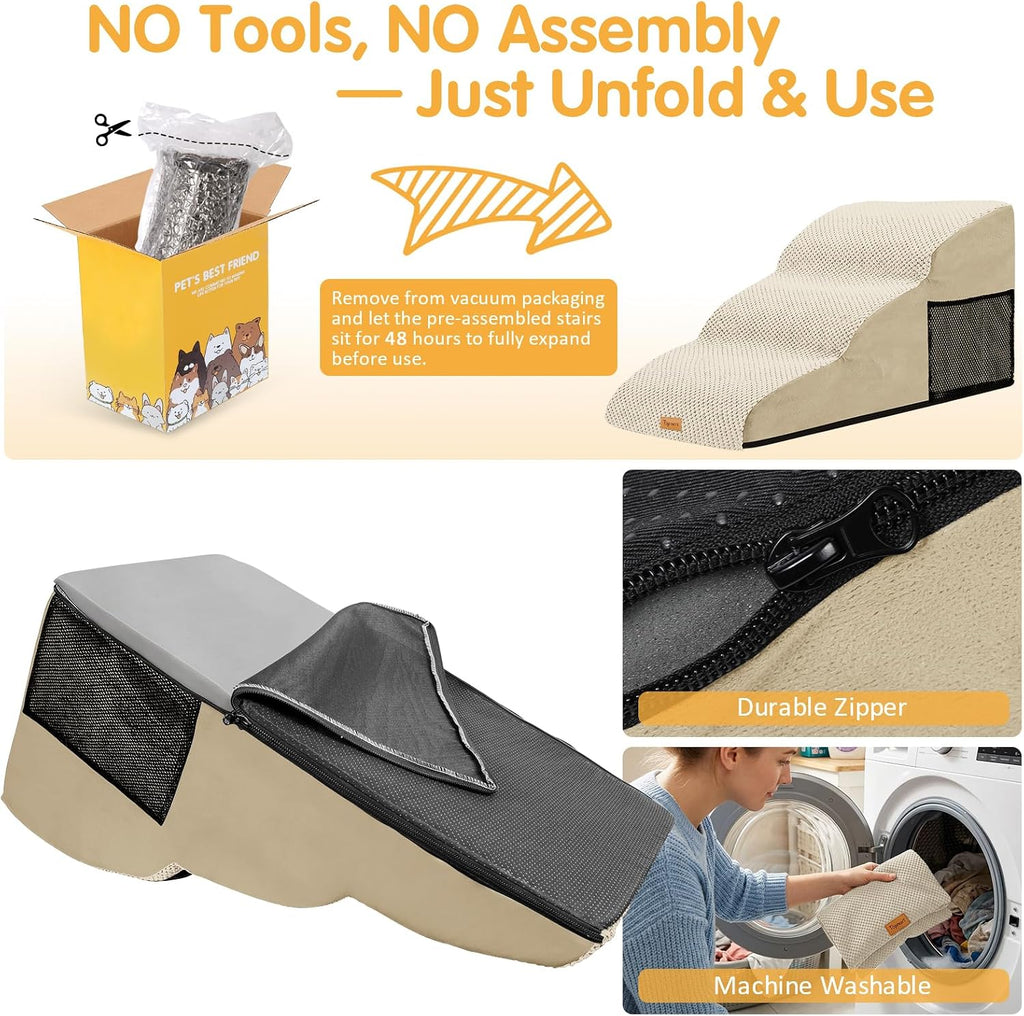 Topmart High Density Extended Foam Dog Ramp&Steps 3 Tiers,15.7" High