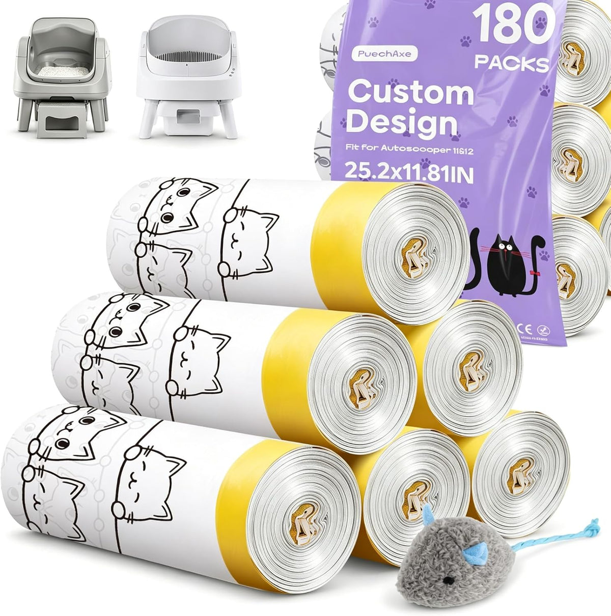 Cat Litter Bags for Pet Pivot Autoscooper 11/12 Box, 180 Count