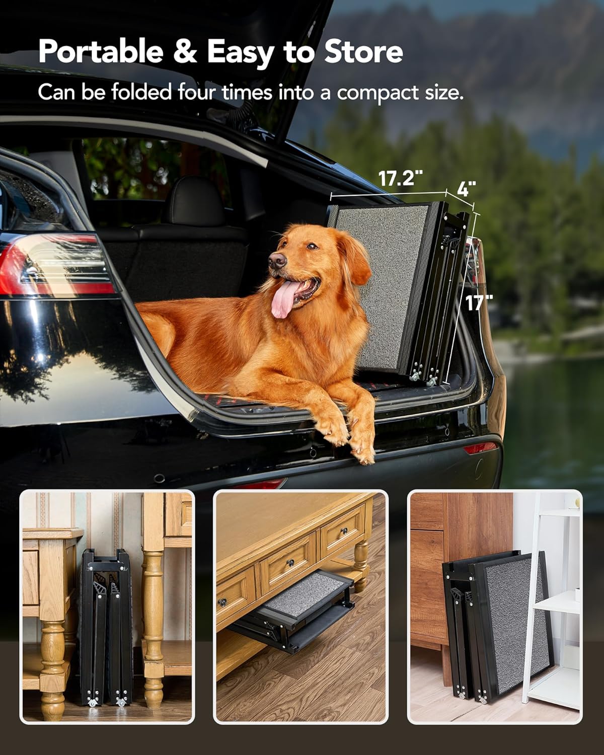 PetThem Dog Ramp for Cars, 63" L × 19.7" W, Lightweight Extra-Wide Foldable
