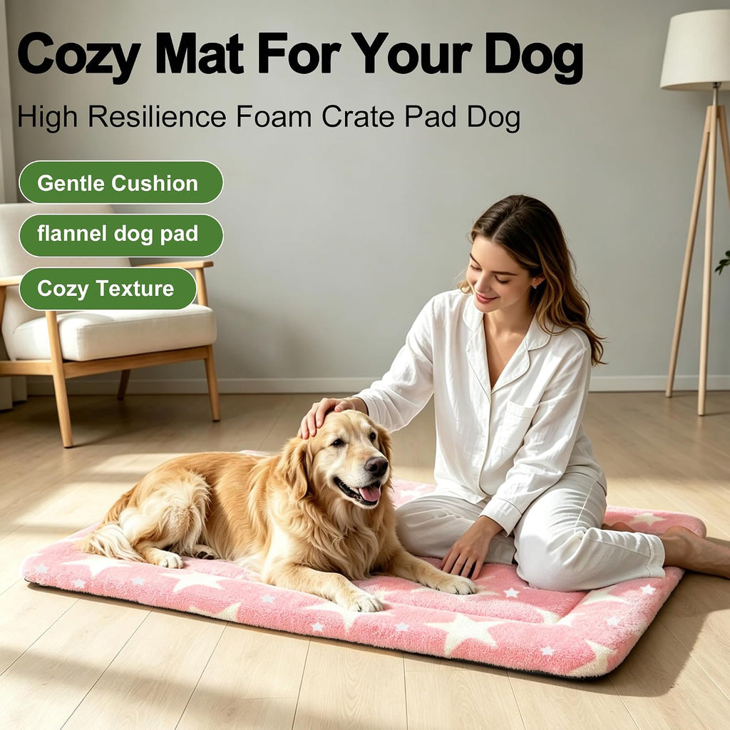 Dog Bed Mat – Soft & Comfortable Dog Kennel Pad for Crate – Durable Crate Bed & Mat for Dogs & Cats – Ideal for Crate, Kennel, and Home Use，Big&Little Stars Pink：XL(42"*28"*1.5")