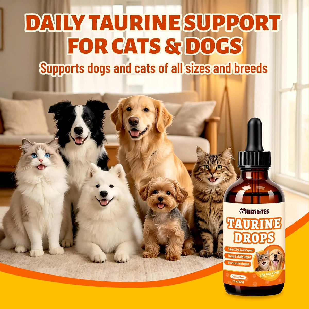 Taurine for Cats & Dogs, Taurine Liquid Drops with CoQ10 2 fl oz