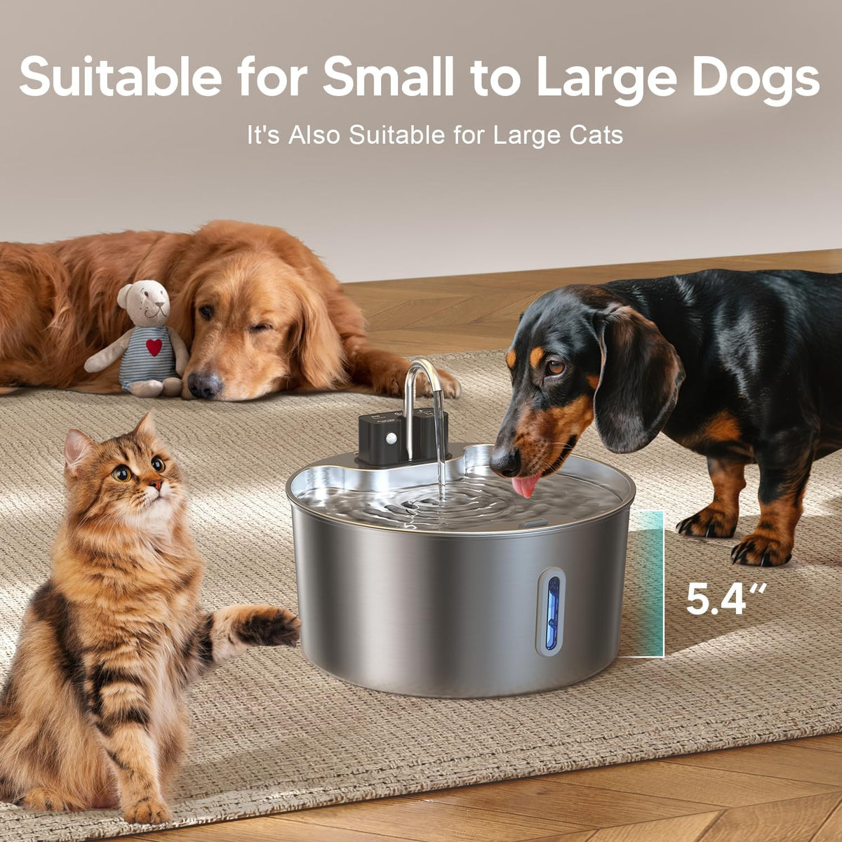 Voluas 7L Wireless Dog Water Fountain with 1 Filter, Stainless Steel