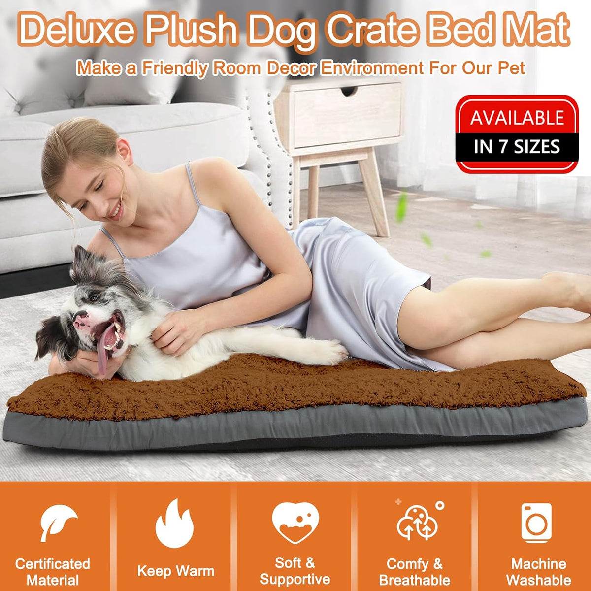 POCBLUE Washable Dog Beds for Crate, Small Plush Pet Mat for Cages, Anti-Slip Crate Pad for Outdoor/Indoor/Car Use, Comfy & Soft Kennel Pad for Dogs and Cats Up to 25 lbs, 23"x17", Brown