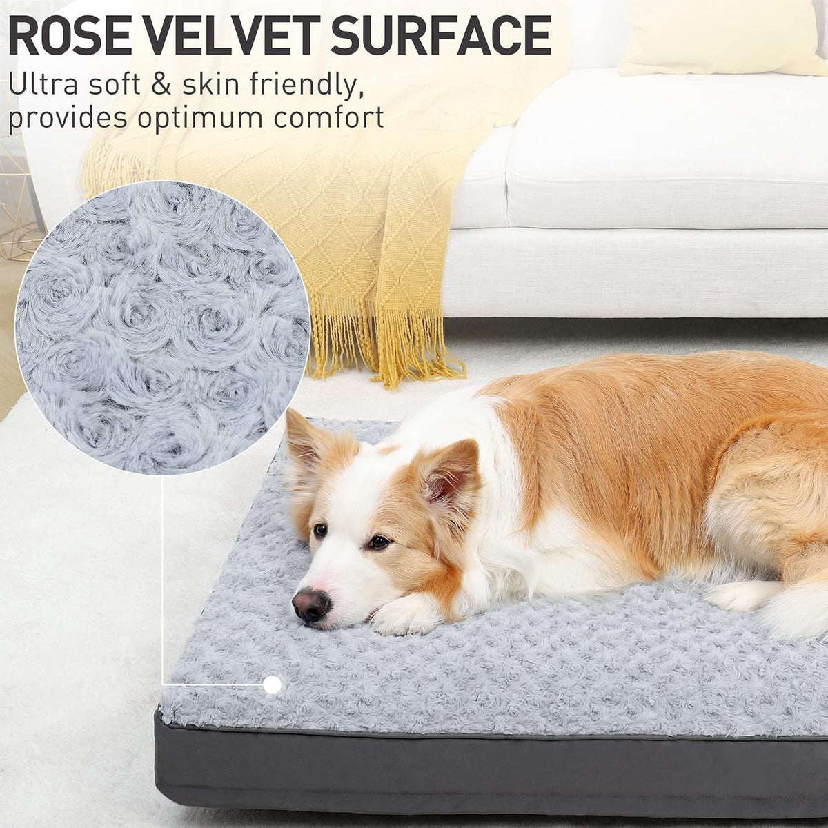 KSIIA Washable Dog Crate Bed Waterproof for Large Dogs,35x22 in,Light Gray