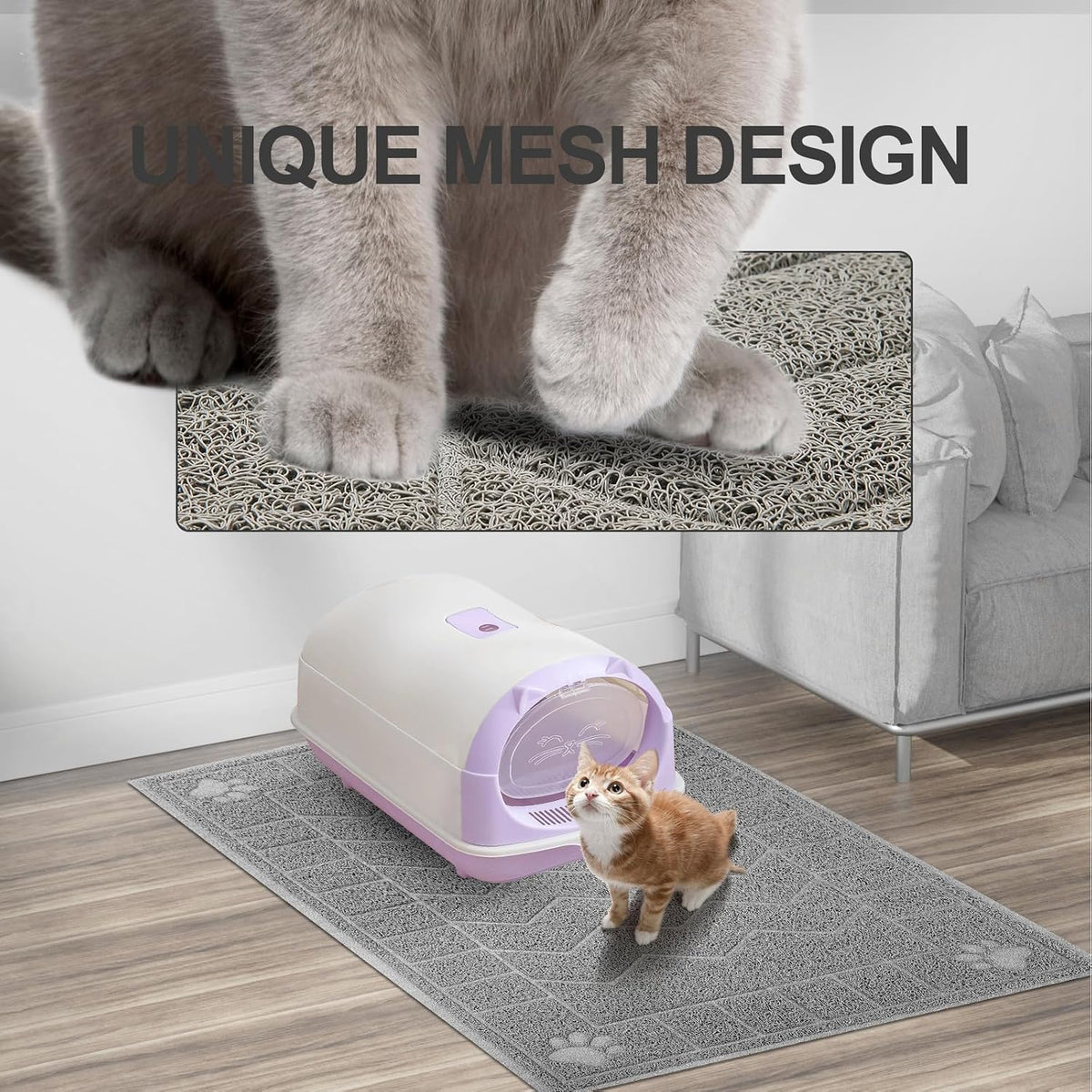 Cat Litter Box Mat, 35" x 24" Large Waterproof Litter Trapping Mat | Thick Mesh Traps Litter, Non-Slip Kitty Litter Mat for Indoor Cat, Soft Paws, BPA-Free, Multi-Use, Easy Clean, Large Coverage