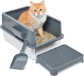 iPrimio Stainless Steel Cat Litter Box, XL Set with Scooper and Litter Mat | Complete XL steel setup with enclosure, step scoop and elevated mat. Scratch proof and bite proof, so it lasts for years.