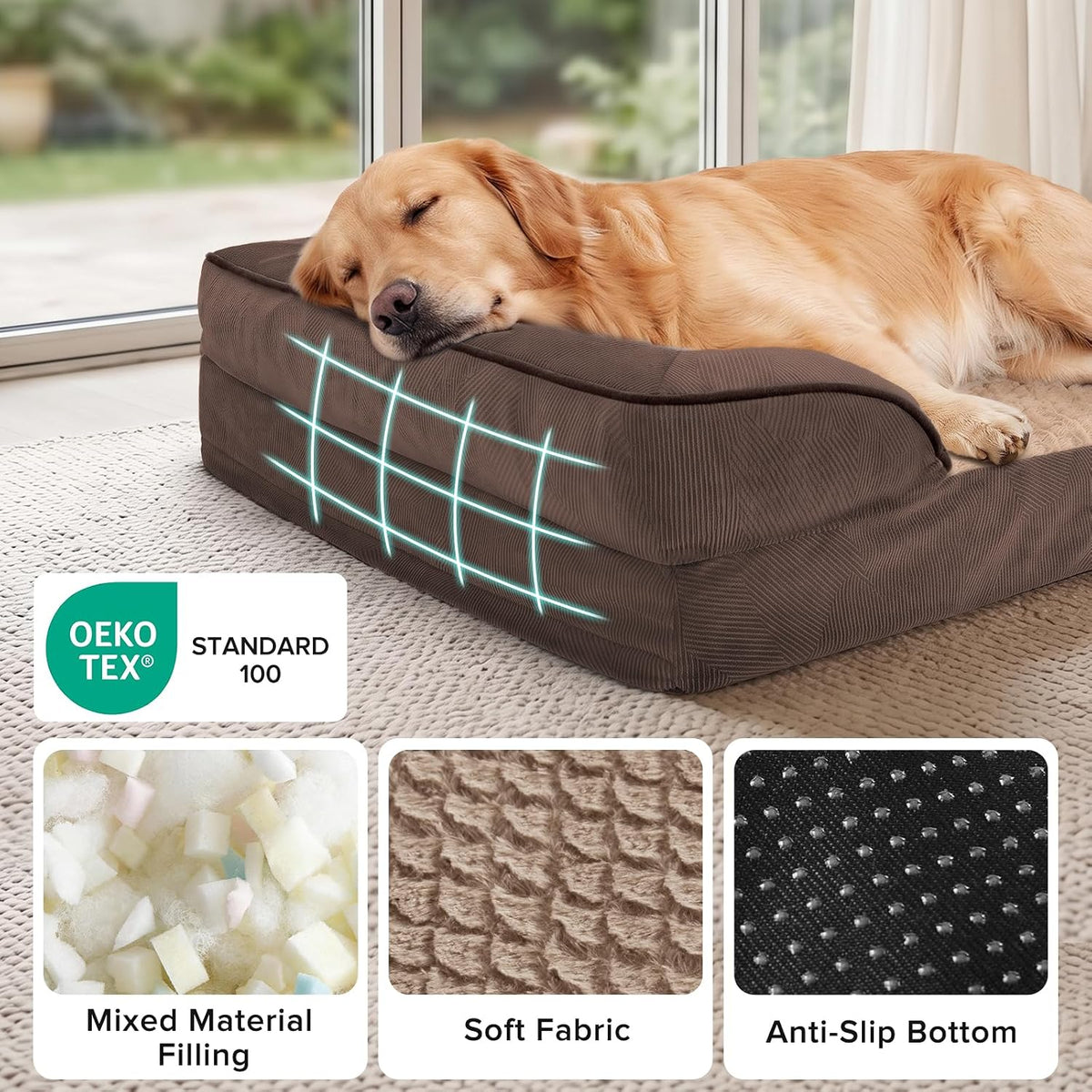 INVENHO Orthopedic Medium Dog Dogs, Egg-Crate Foam Dog Couch with Washable Removable Cover, Waterproof Lining and Nonskid Bottom