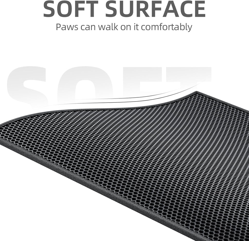 ESTHELLO Cat Litter Mat Honeycomb Double Layer Design 24’ ’ x 15’ ’ Black