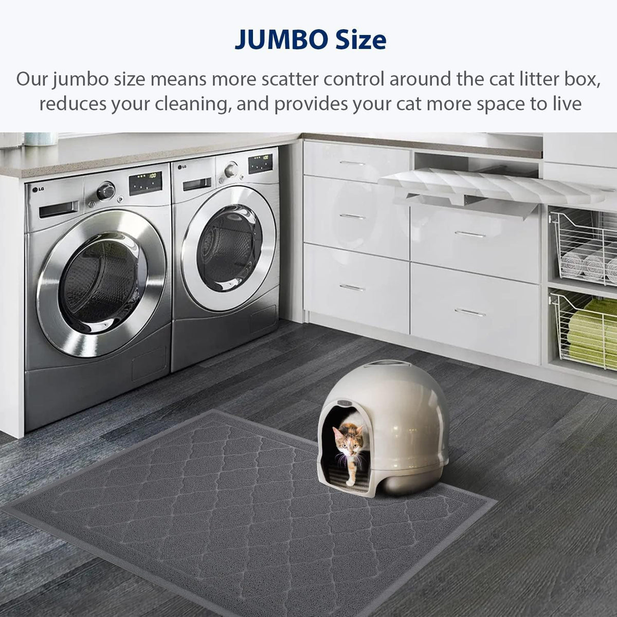 WePet Cat Litter Box Mat, Kitty Premium PVC Pad, Durable Trapping Rug, Phthalate Free, Urine-Resistant, Scatter Control, XXL 47 x 36 Inch, Grey