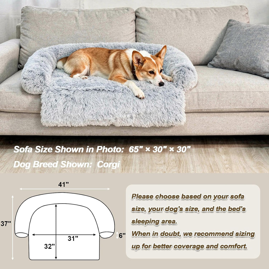 Calming Dog Bed Fluffy Plush Dog Mat for Furniture Protector with Removable Washable Cover for Large Medium Small Dogs and Cats (Medium, Light Grey)