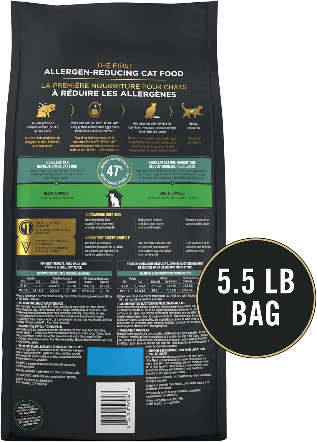 Purina Pro Plan LiveClear Indoor Cat Food, Turkey & Rice, 5.5 lb Bag