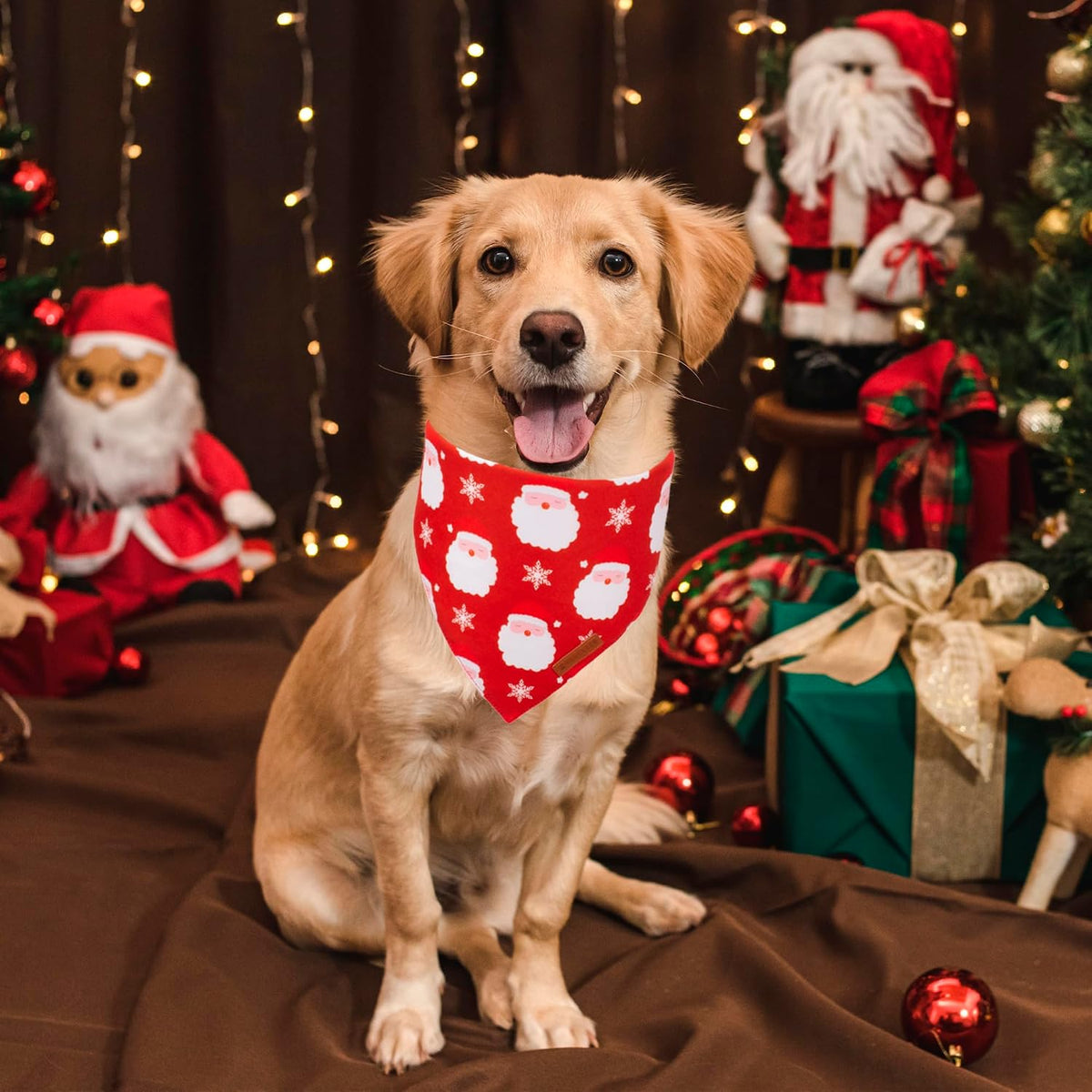 ADOGGYGO Christmas Dog Bandanas 2 Pack, Santa Deer Pattern Pet Xmas Scarf Bib, Premium Durable Fabric, Pet Christmas Bandanas for Large and Extra Large Dogs (X-Large)