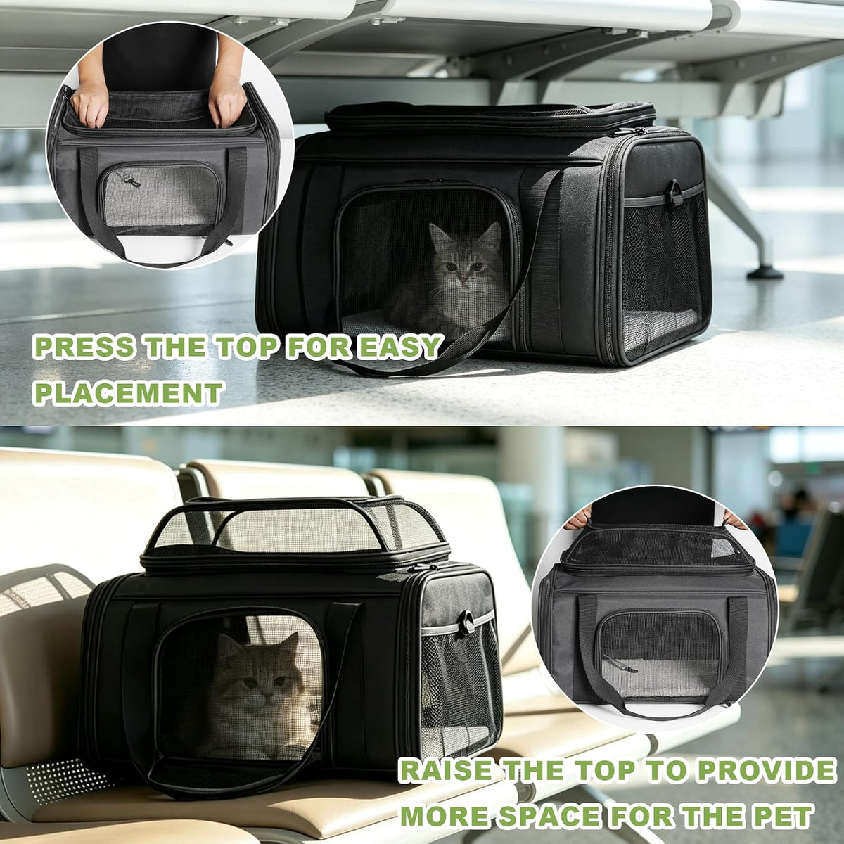 Pet Cat Dog Carrier, Puppy Crate Cage Bag, Large Expandable Travel Backpack