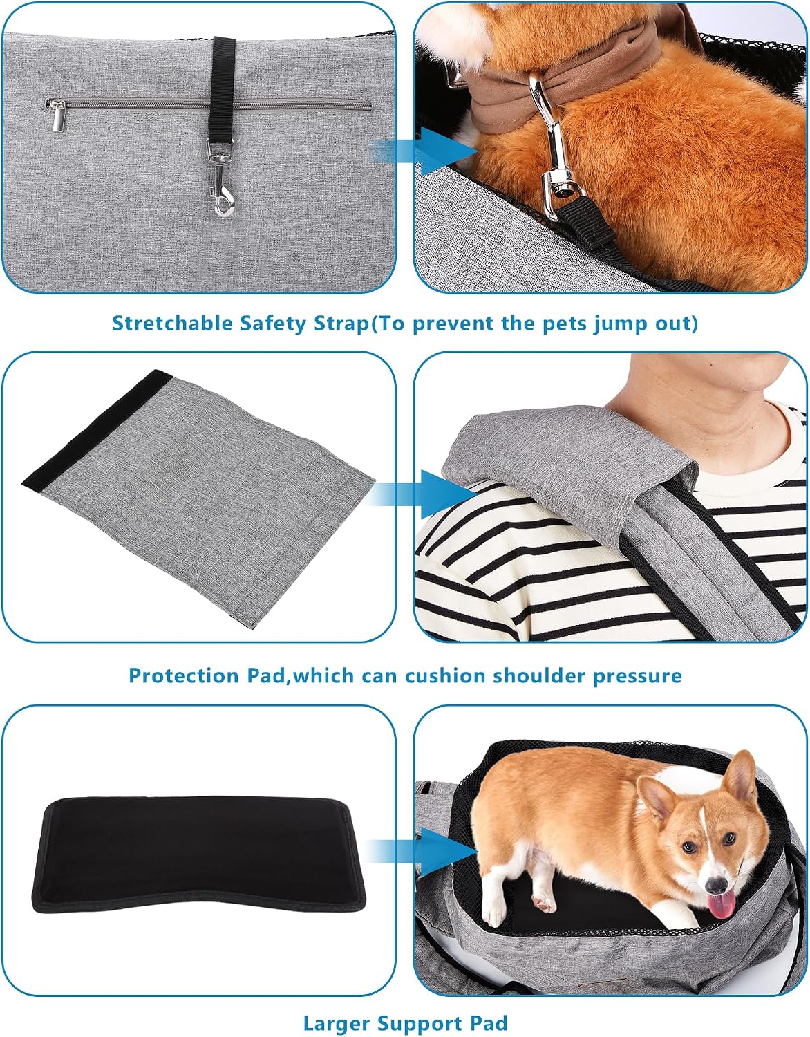 Ownpets XL Dog Sling 15-25lbs, Hands-Free Carrier with Bottom Support Pad
