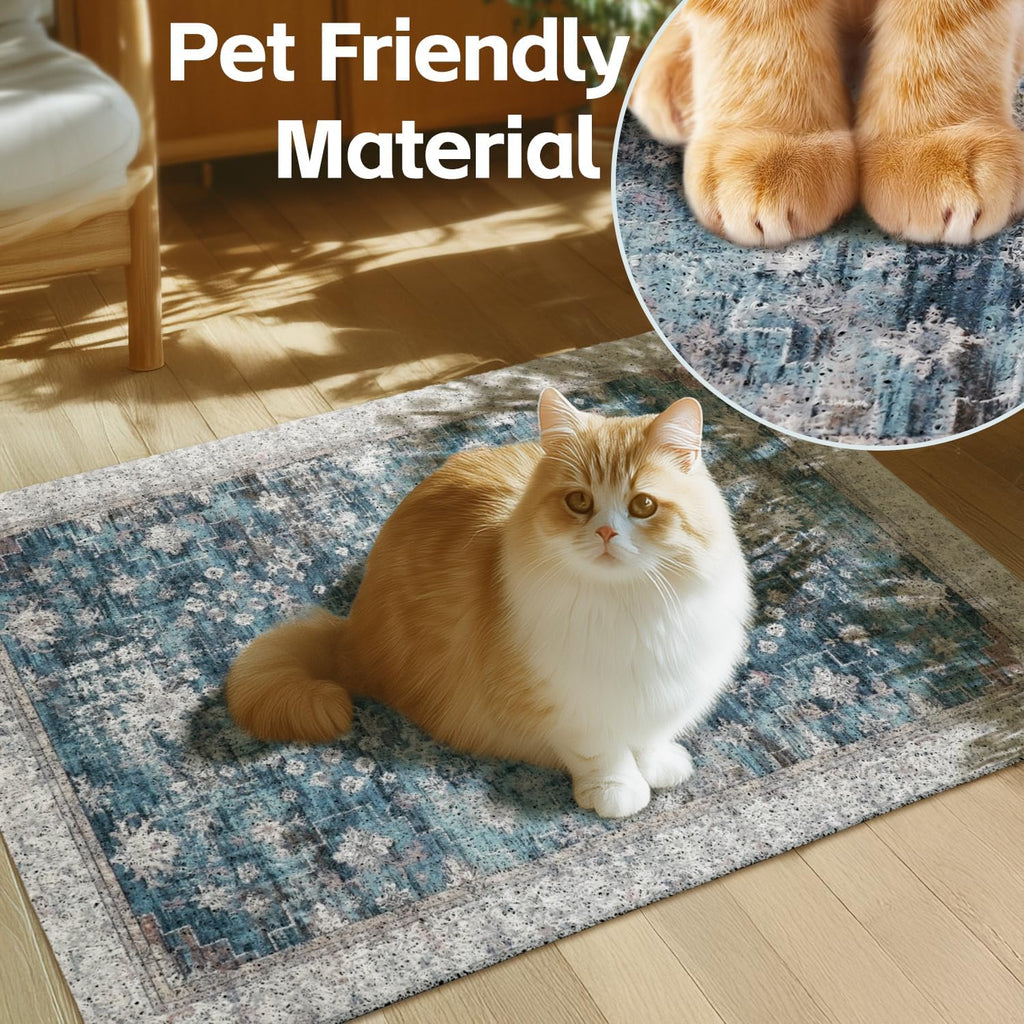 Cat Litter Mat Litter Trapping Mat, 24"x15" Waterproof Urine Proof Litter Box Mat Catcher Mat Non-Slip Washable for Kitty Kitten, Blue